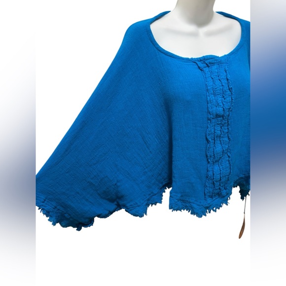 Oh My Gauze! Calypso Top Sz OS Turquoise Flowy Boho Beachy Resort Wear Cropped - Picture 4 of 8